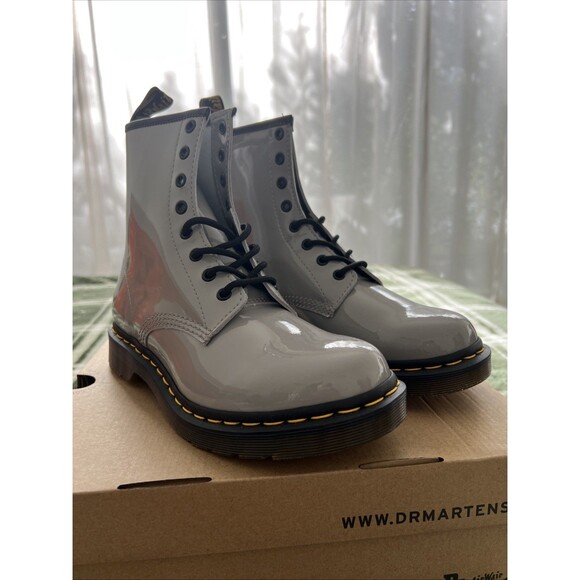 Dr. Martens Shoes - Dr Martens 1460 Patent Leather Boots 'Gray', Size: 10 (Women) NEW in BOX!